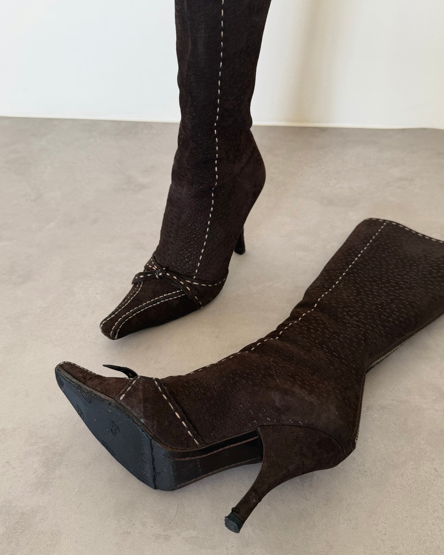 prada early 2000s embossed suede boots
