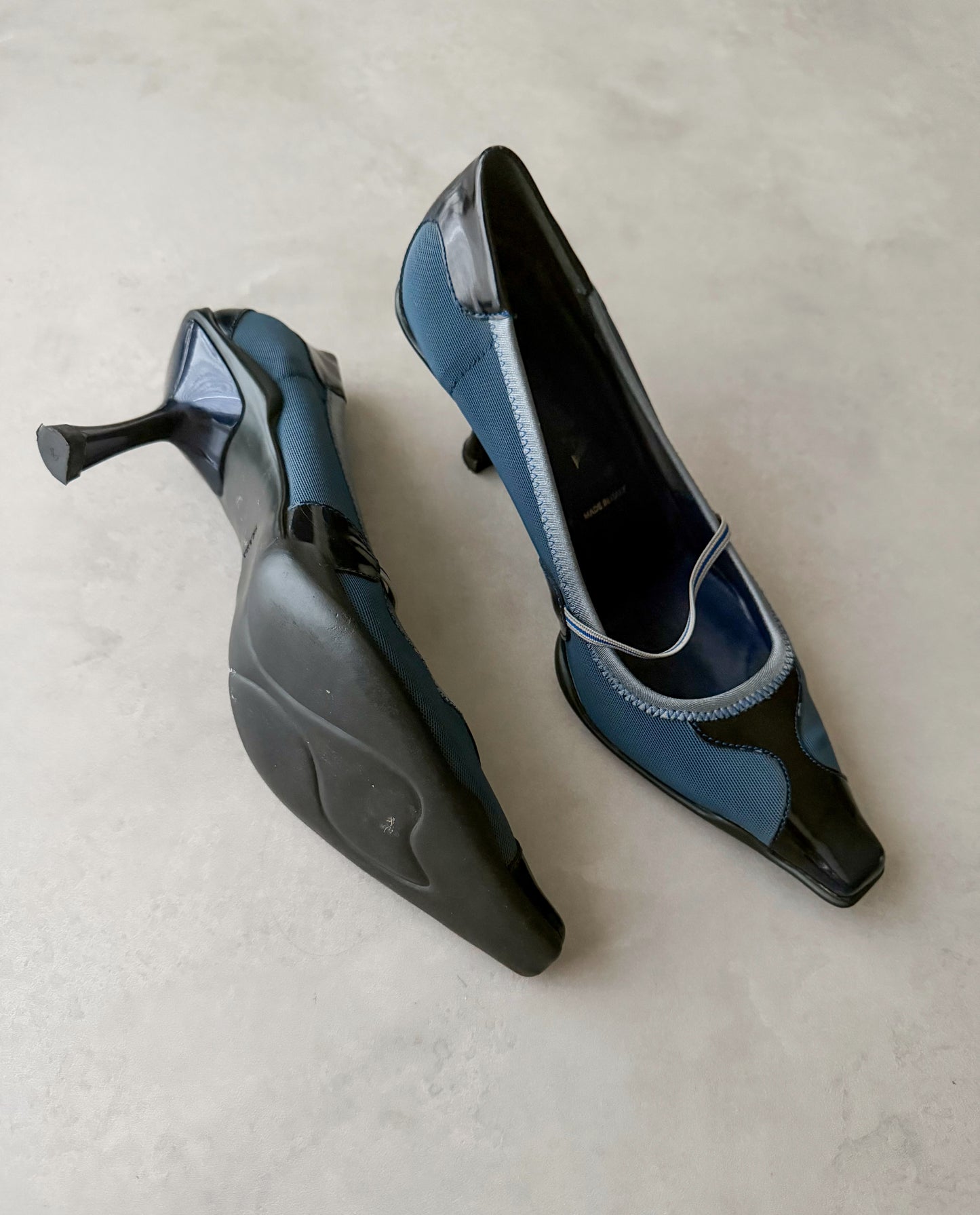 prada s/s 2000 blue neoprene panelled sporty heels