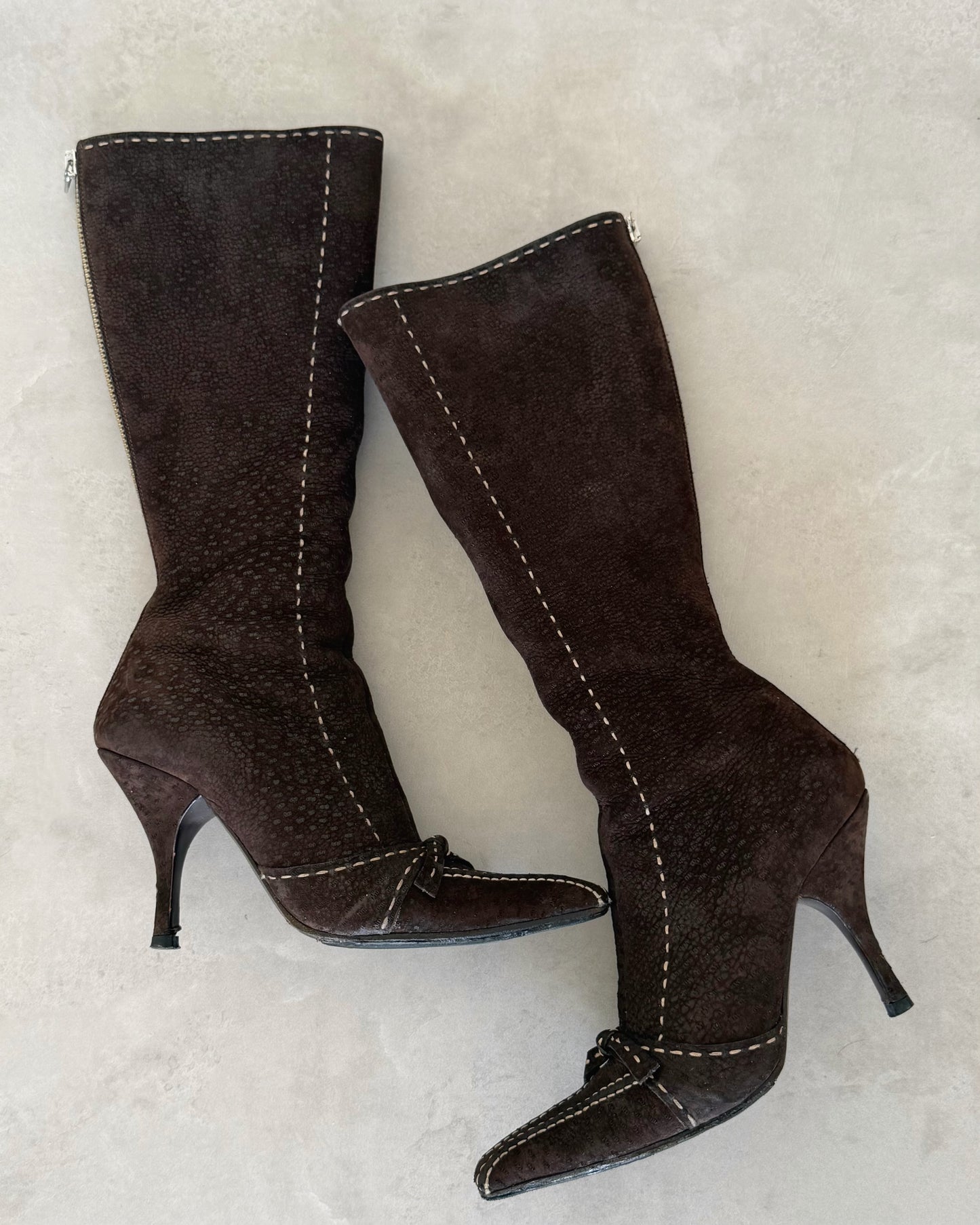 prada early 2000s embossed suede boots
