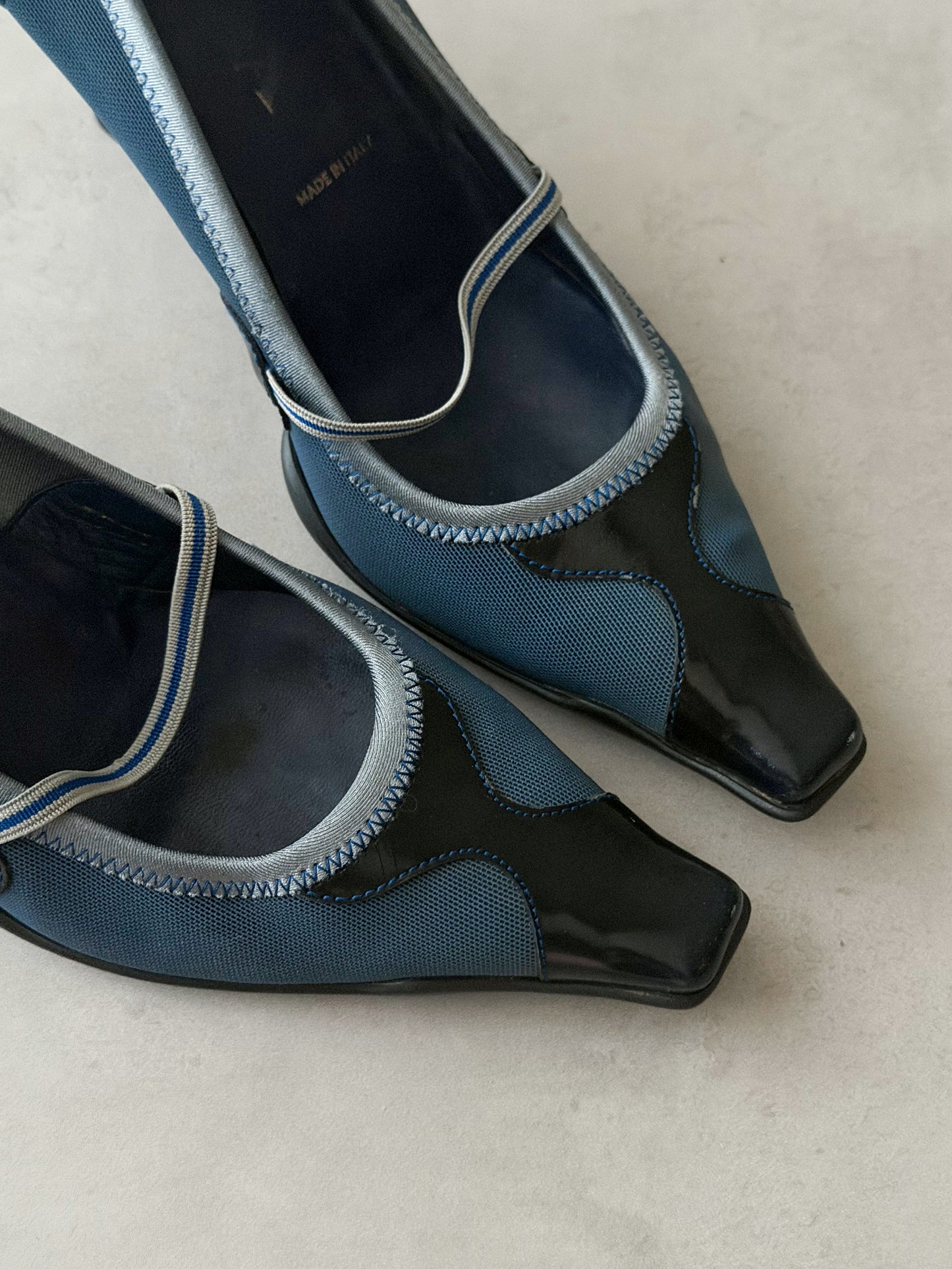 prada s/s 2000 blue neoprene panelled sporty heels