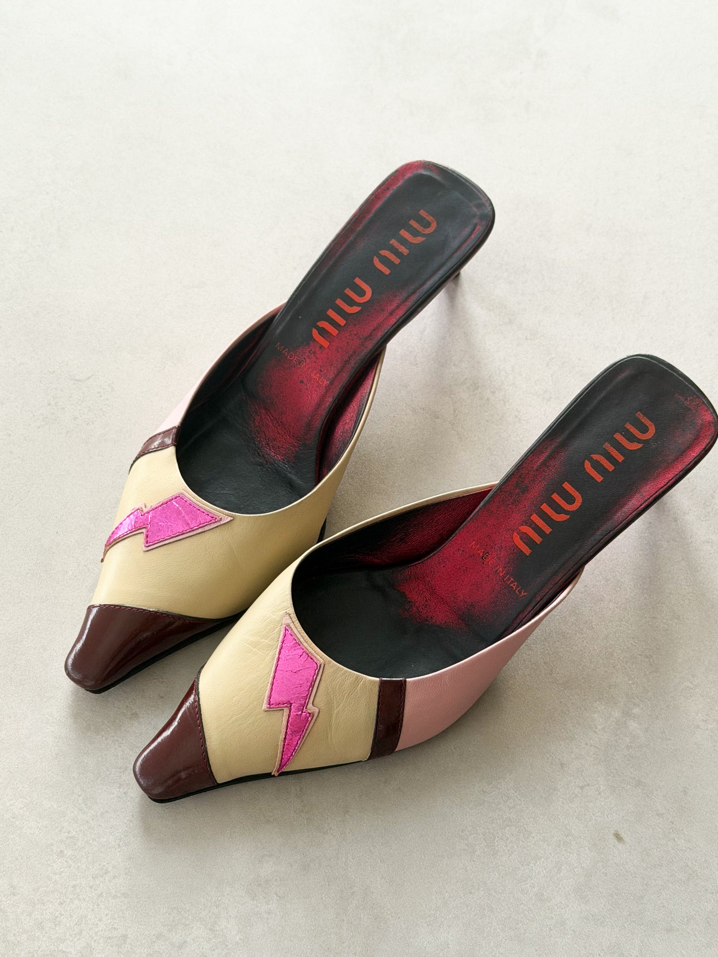 miu miu s/s 2000 lightning bolt mules