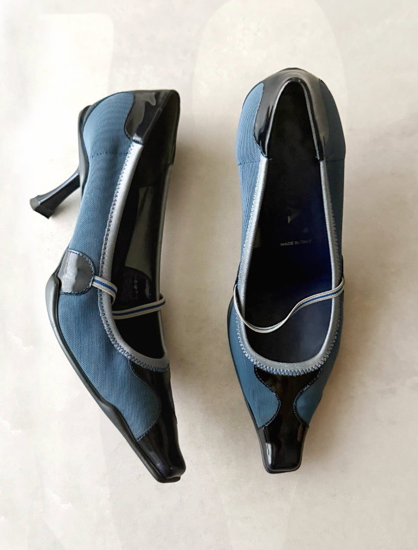 prada s/s 2000 blue neoprene panelled sporty heels