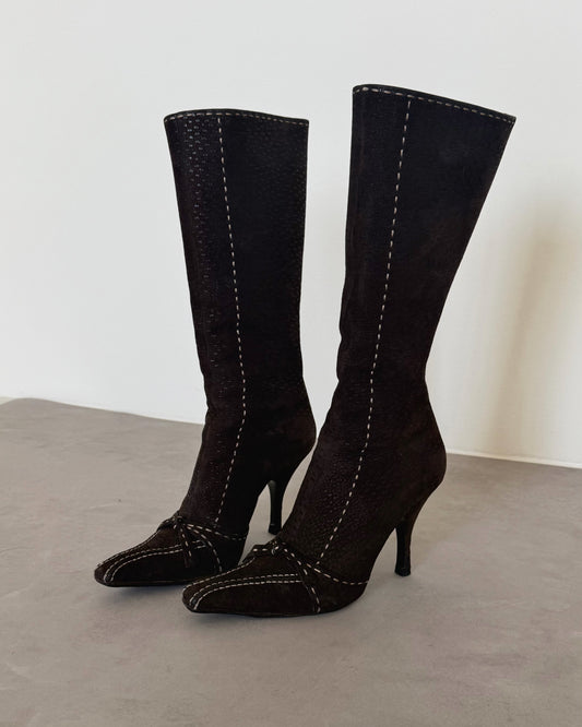 prada early 2000s embossed suede boots