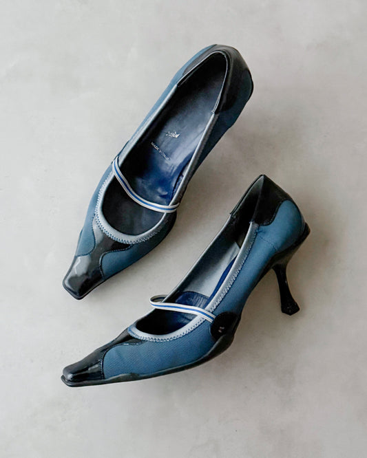 prada s/s 2000 blue neoprene panelled sporty heels