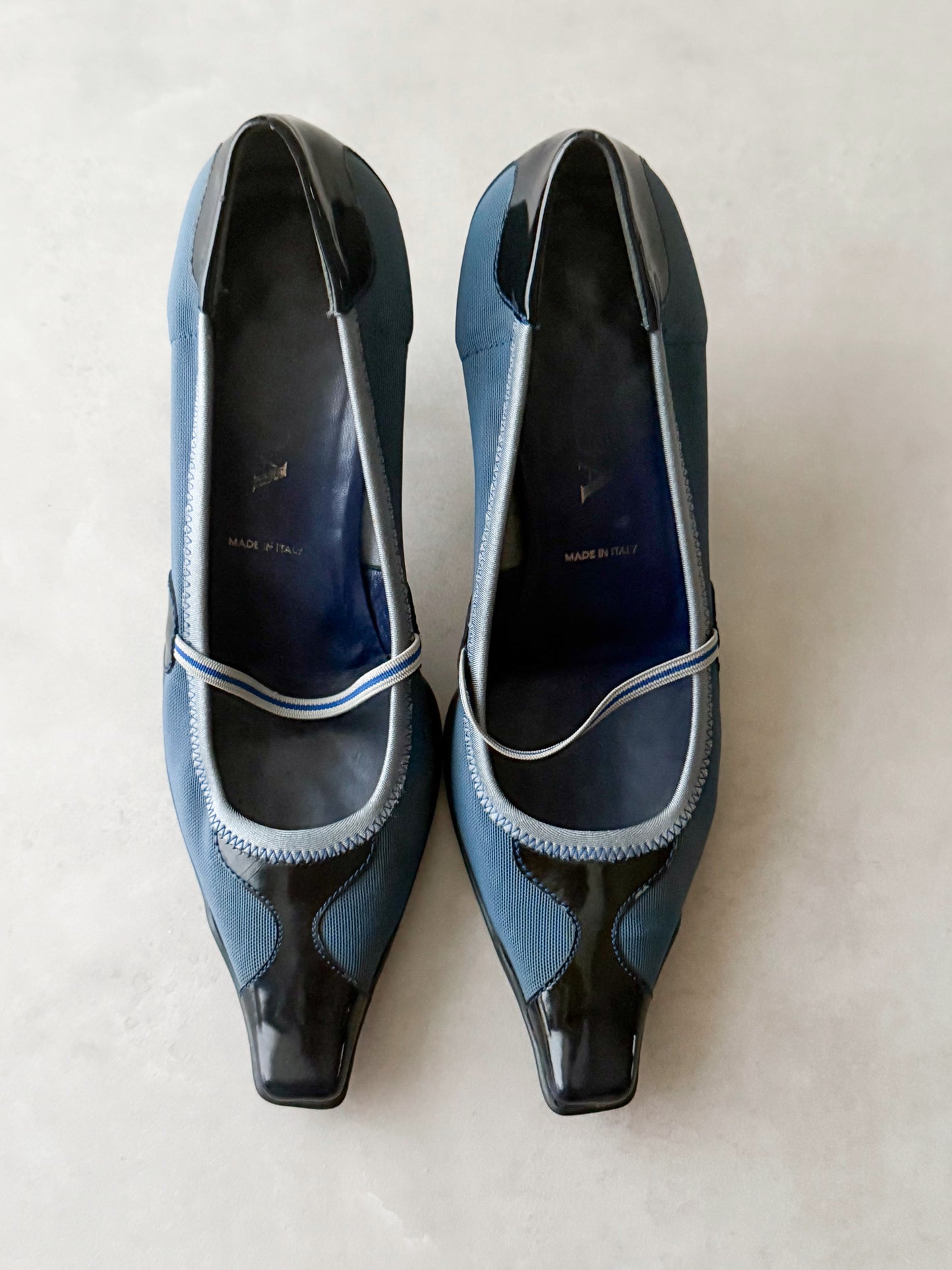 prada s/s 2000 blue neoprene panelled sporty heels
