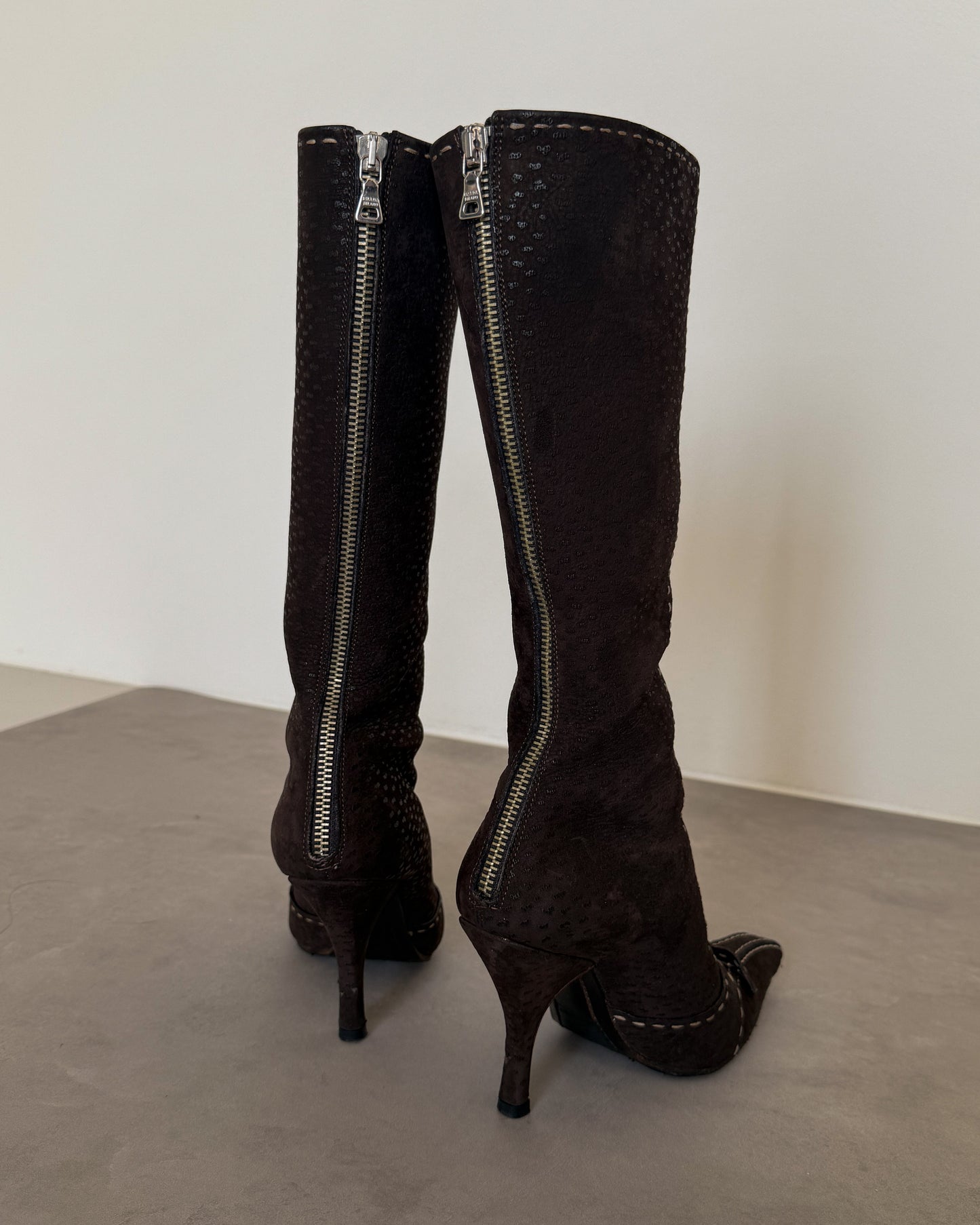prada early 2000s embossed suede boots