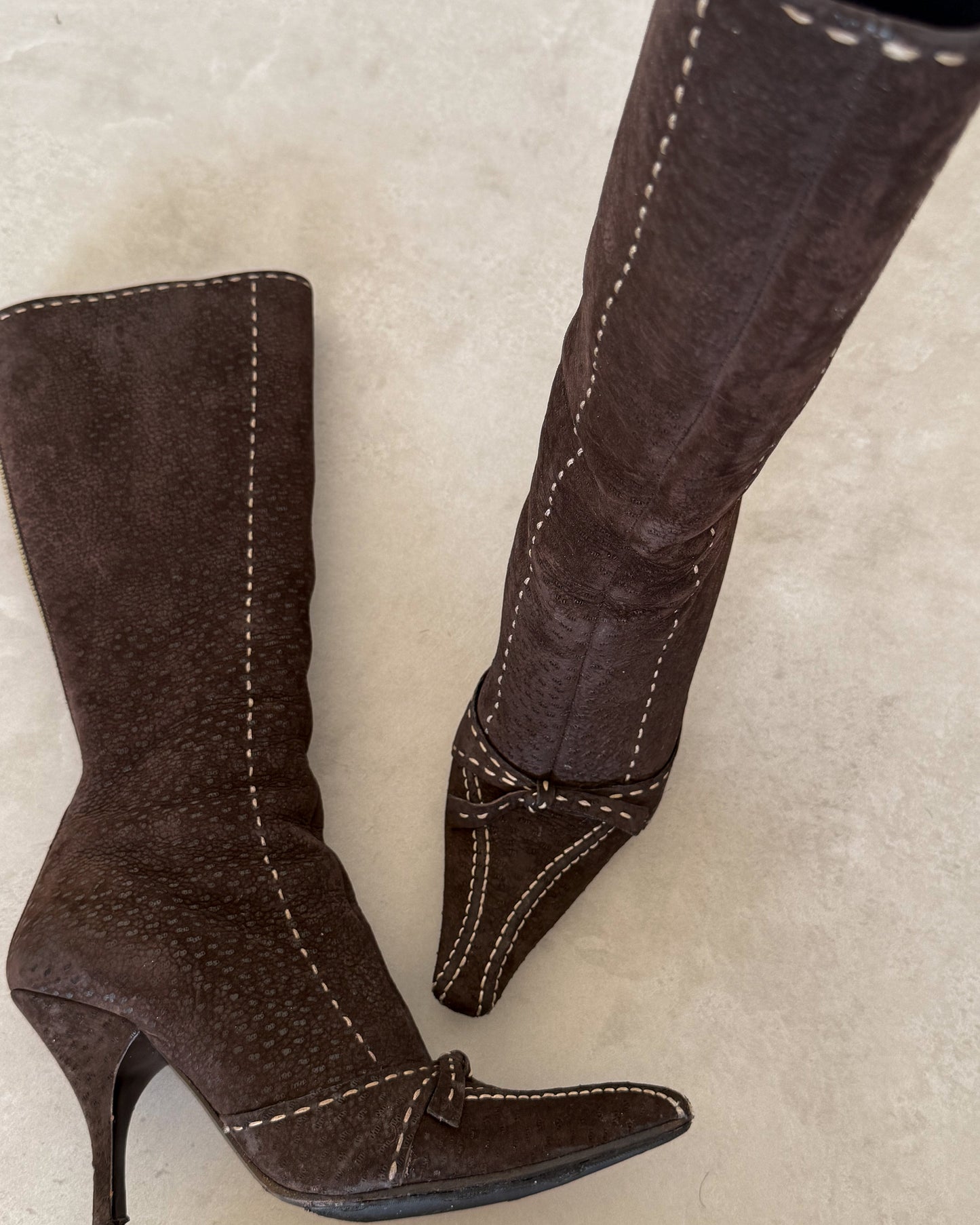 prada early 2000s embossed suede boots