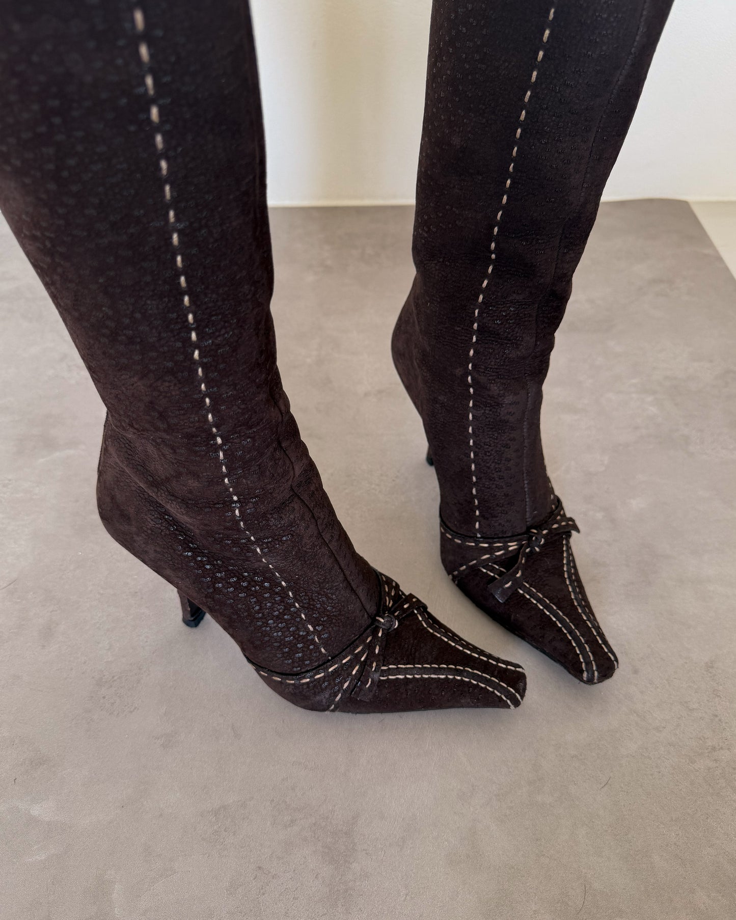 prada early 2000s embossed suede boots